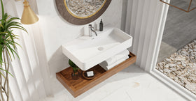 Badeloft WT-01-L glossy white wall mounted sink, lifestyle view 1