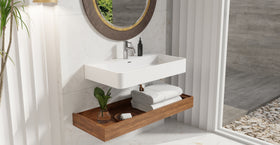 Badeloft WT-01-L glossy white wall mounted sink, lifestyle view 3