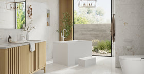 Badeloft BW-06-S glossy white freestanding bathtub, lifestyle view 2