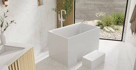 Badeloft BW-06-S glossy white freestanding bathtub, lifestyle view 4