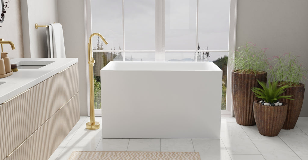 Badeloft BW-06-S glossy white freestanding bathtub, lifestyle view 6