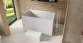 Badeloft BW-06-S glossy white freestanding bathtub, lifestyle view 1