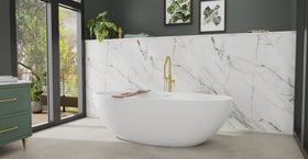 Badeloft BW-10-XL glossy white freestanding bathtub, lifestyle view 1