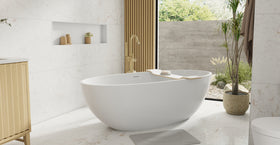Badeloft BW-10-XL glossy white freestanding bathtub, lifestyle view 7