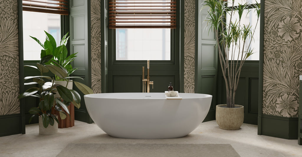 Badeloft BW-10-XL glossy white freestanding bathtub, lifestyle view 9