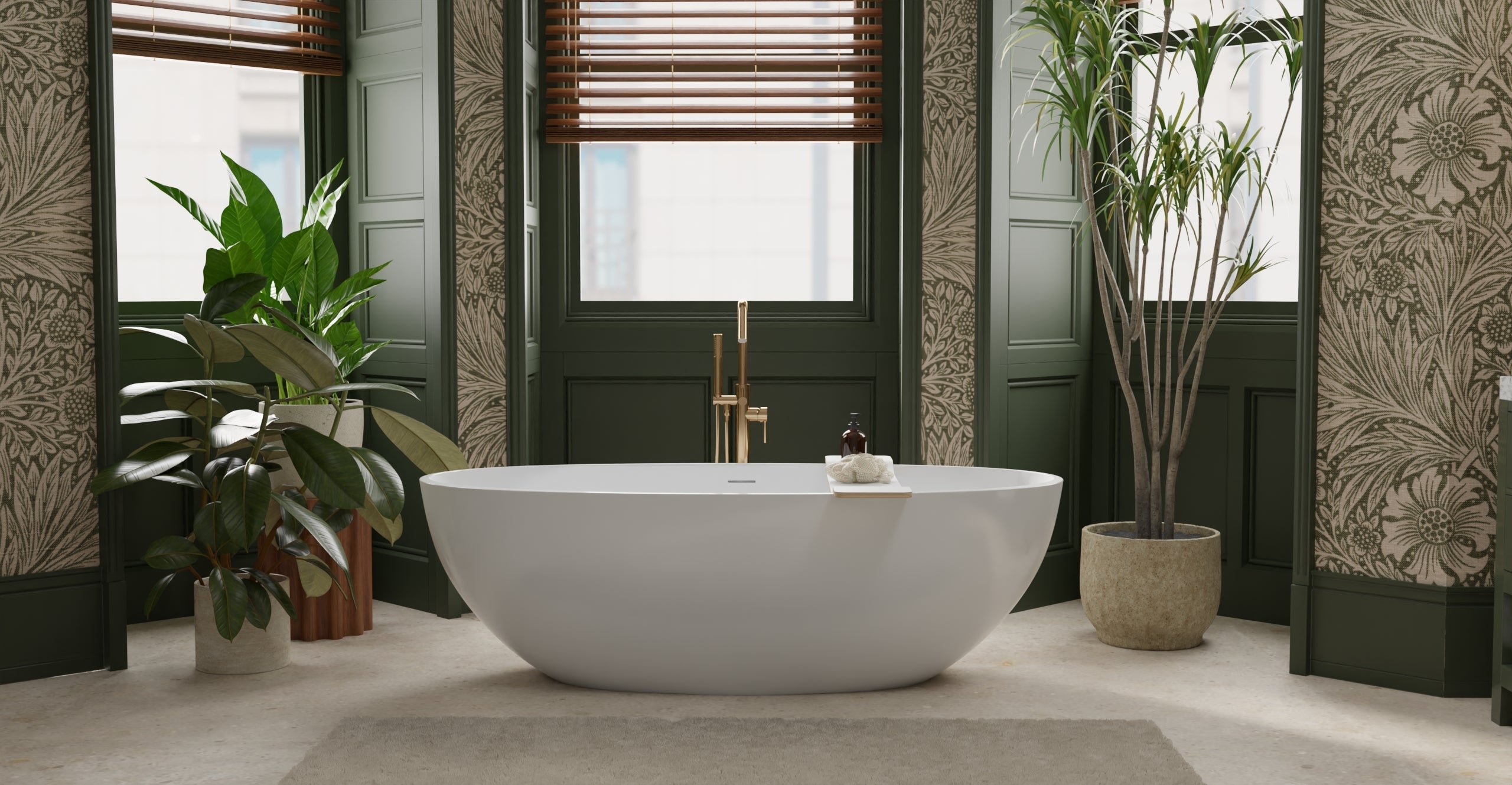 Badeloft BW-10-XL glossy white freestanding bathtub, lifestyle view 9
