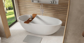 Badeloft BW-10-XL glossy white freestanding bathtub, lifestyle view 5