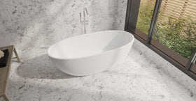 Badeloft BW-10-L glossy white freestanding bathtub, lifestyle view 10