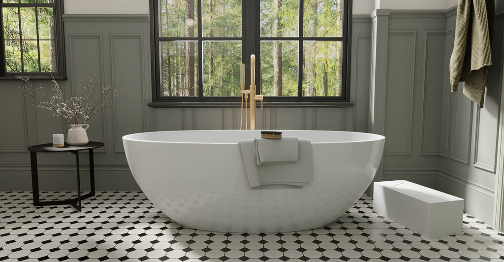 Badeloft BW-10-L glossy white freestanding bathtub, lifestyle view 9