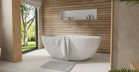 Badeloft BW-10-M glossy white freestanding bathtub, lifestyle view 4