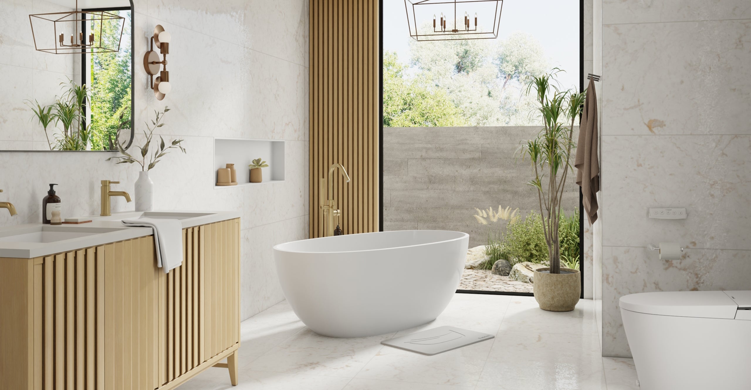 Badeloft BW-10-M glossy white freestanding bathtub, lifestyle view 6