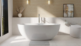 Badeloft BW-10-M glossy white freestanding bathtub, lifestyle view