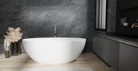Badeloft BW-10-M glossy white freestanding bathtub, lifestyle view 2