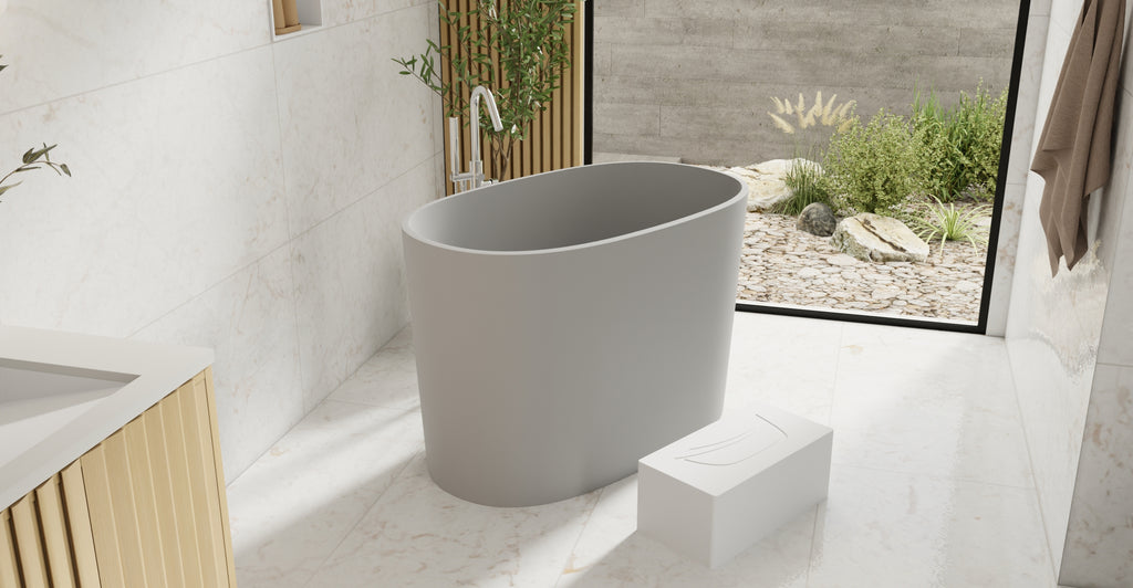 Badeloft BW-08-S-GRY matte grey freestanding bathtub, lifestyle view 6