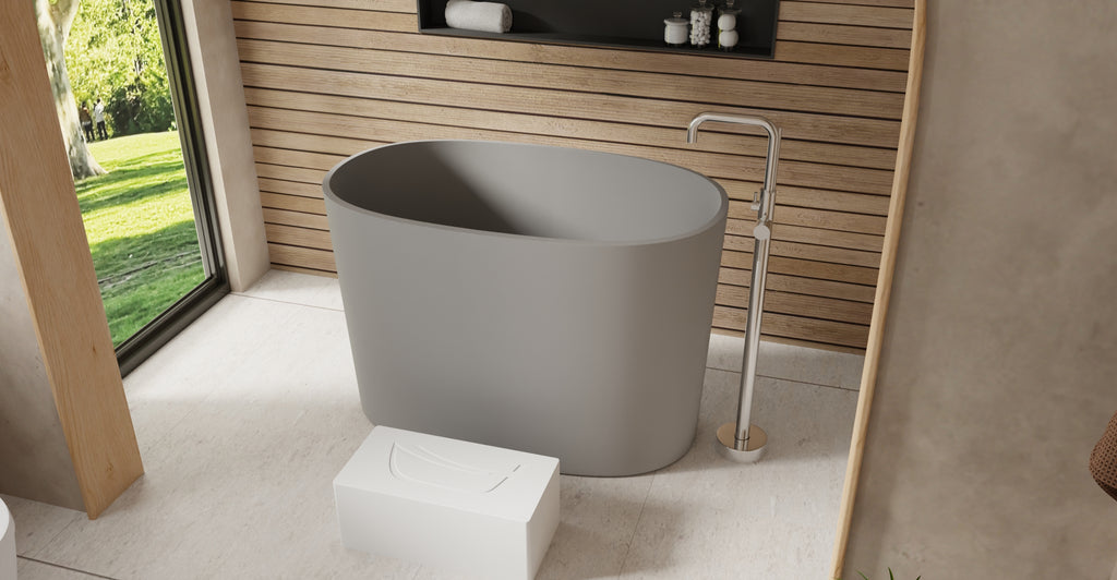 Badeloft BW-08-S-GRY matte grey freestanding bathtub, lifestyle view 3