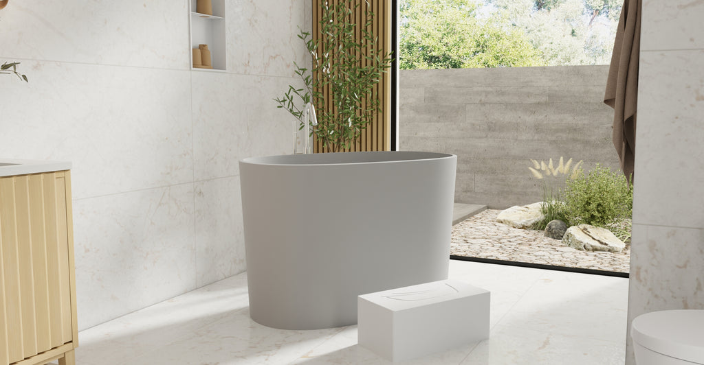 Badeloft BW-08-S-GRY matte grey freestanding bathtub, lifestyle view 5