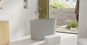 Badeloft BW-08-S-GRY matte grey freestanding bathtub, lifestyle view 5
