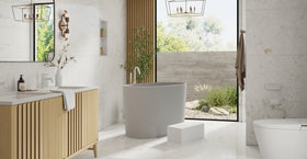 Badeloft BW-08-S-GRY matte grey freestanding bathtub, lifestyle view 4