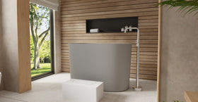 Badeloft BW-08-S-GRY matte grey freestanding bathtub, lifestyle view 2