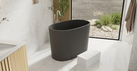 Badeloft BW-08-S-BLK matte black freestanding bathtub, lifestyle view 6