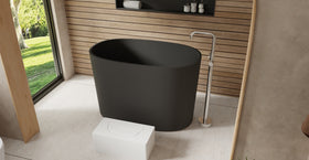Badeloft BW-08-S-BLK matte black freestanding bathtub, lifestyle view 3
