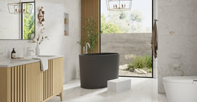 Badeloft BW-08-S-BLK matte black freestanding bathtub, lifestyle view 4