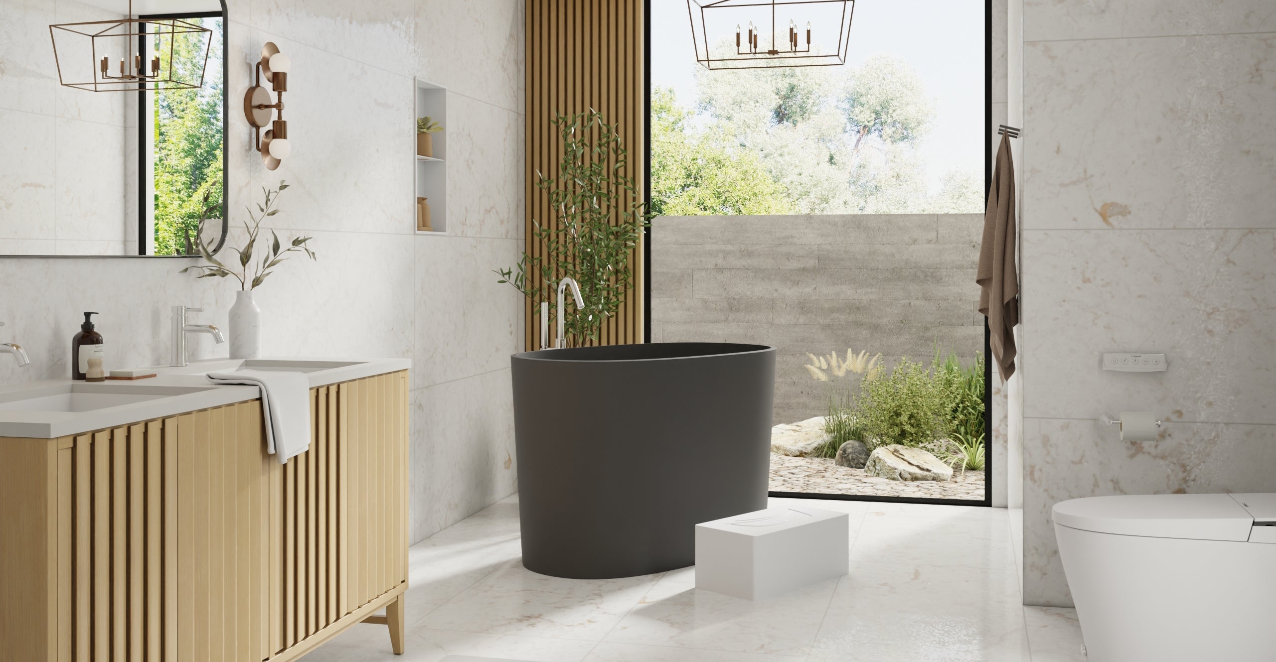 Badeloft BW-08-S-BLK matte black freestanding bathtub, lifestyle view 4