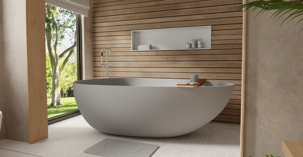 Badeloft BW-01-XXL-GRY matte grey freestanding bathtub, lifestyle view 2