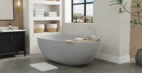Badeloft BW-01-XXL-GRY matte grey freestanding bathtub, lifestyle view 7