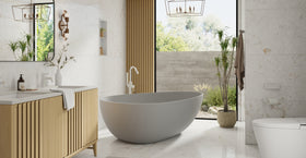 Badeloft BW-01-XXL-GRY matte grey freestanding bathtub, lifestyle view 4