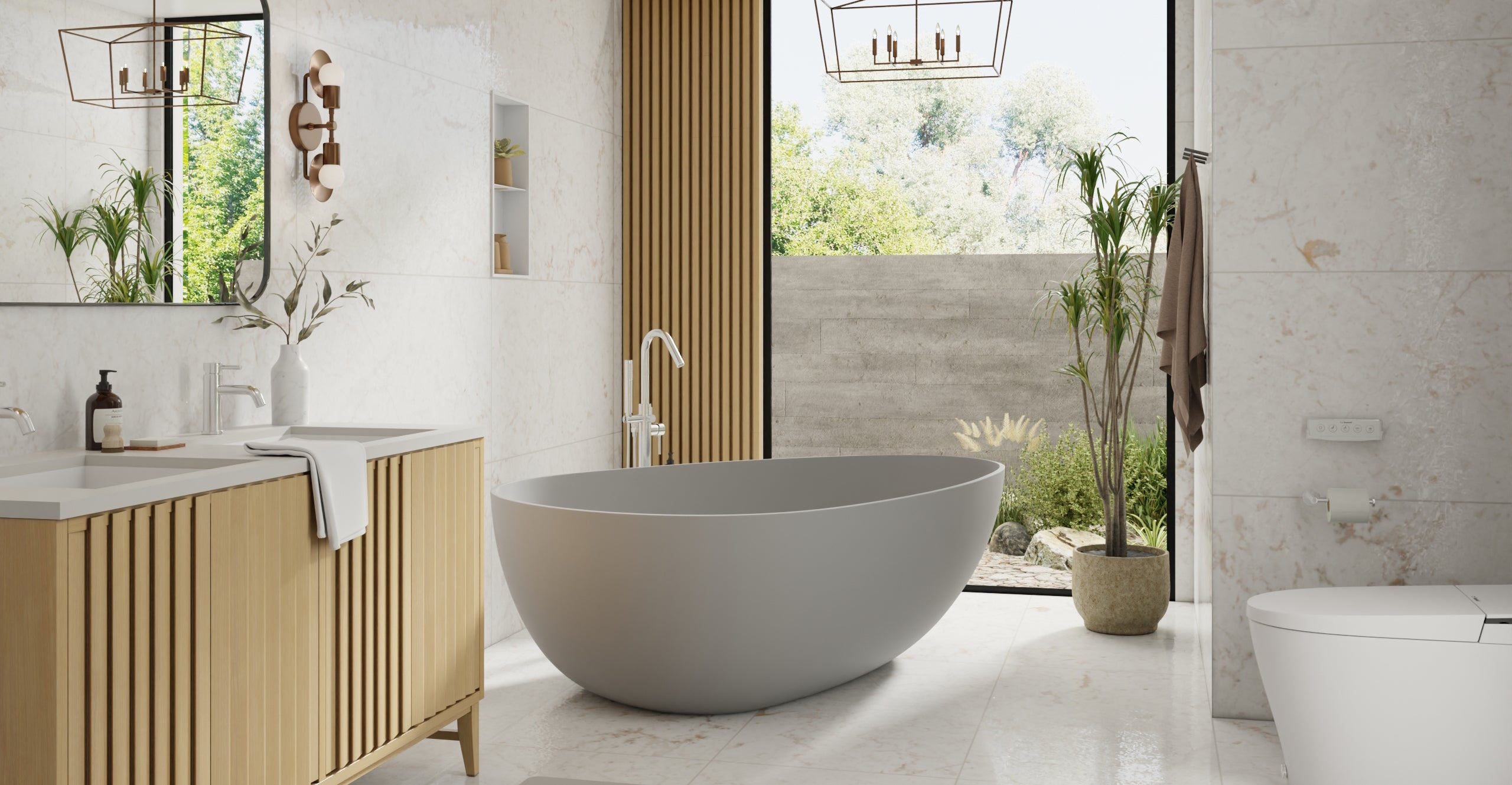 Badeloft BW-01-XXL-GRY matte grey freestanding bathtub, lifestyle view 4