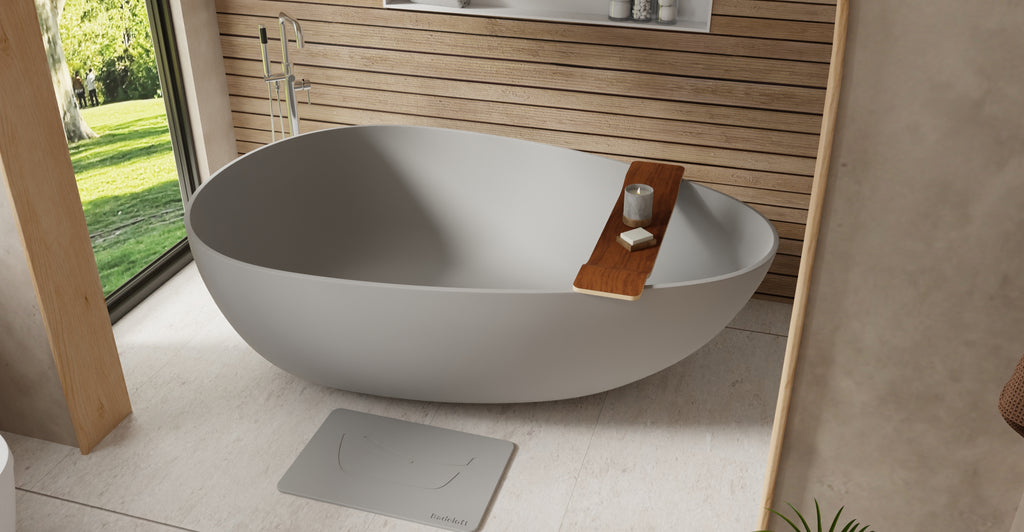 Badeloft BW-01-XXL-GRY matte grey freestanding bathtub, lifestyle view 3