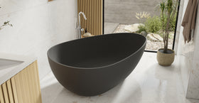 Badeloft BW-01-XXL-BLK matte black freestanding bathtub, lifestyle view 6