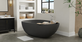Badeloft BW-01-XXL-BLK matte black freestanding bathtub, lifestyle view 7