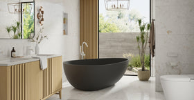 Badeloft BW-01-XXL-BLK matte black freestanding bathtub, lifestyle view 4