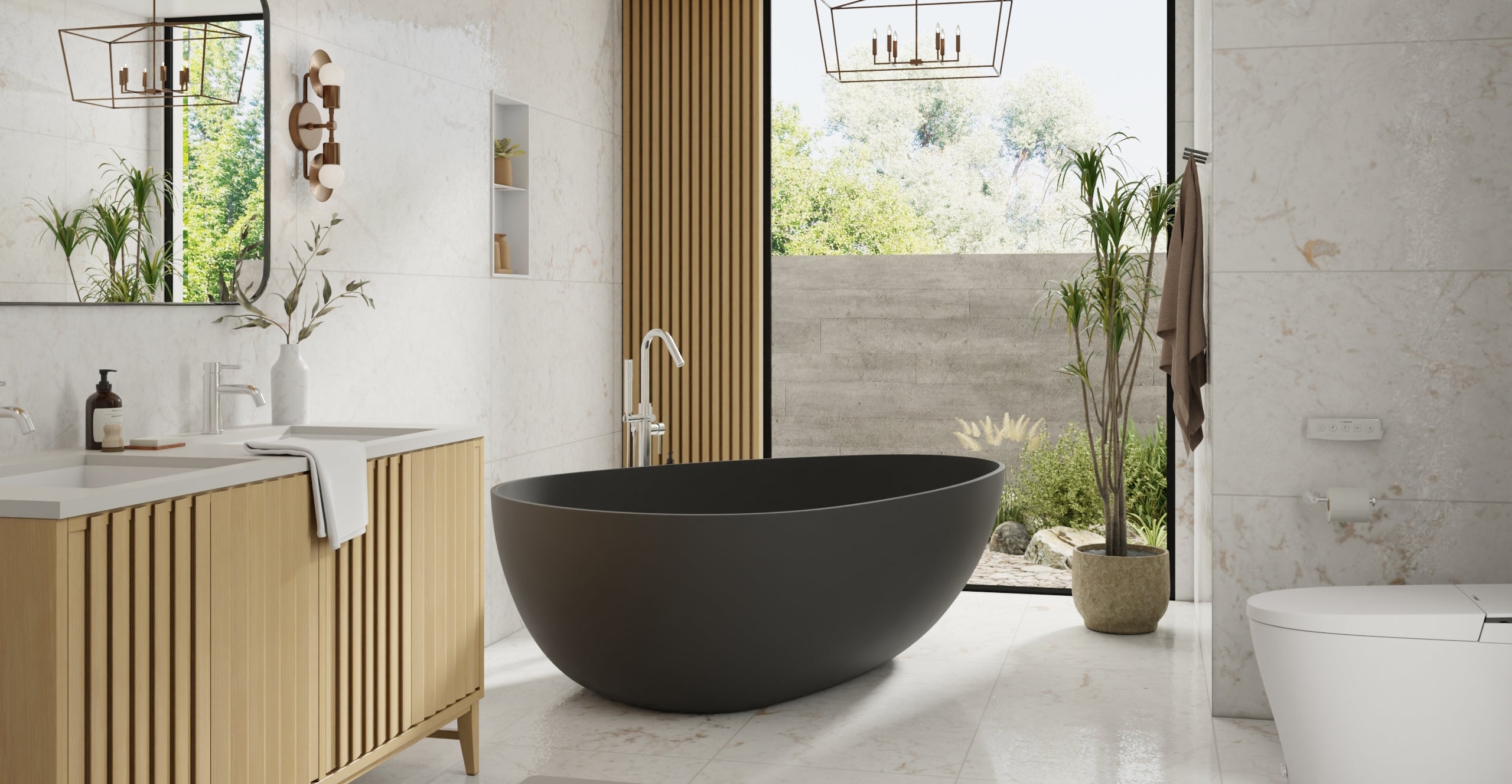 Badeloft BW-01-XXL-BLK matte black freestanding bathtub, lifestyle view 4
