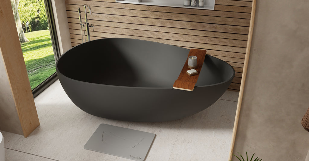 Badeloft BW-01-XXL-BLK matte black freestanding bathtub, lifestyle view 3
