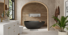 Badeloft BW-01-XXL-BLK matte black freestanding bathtub, lifestyle view