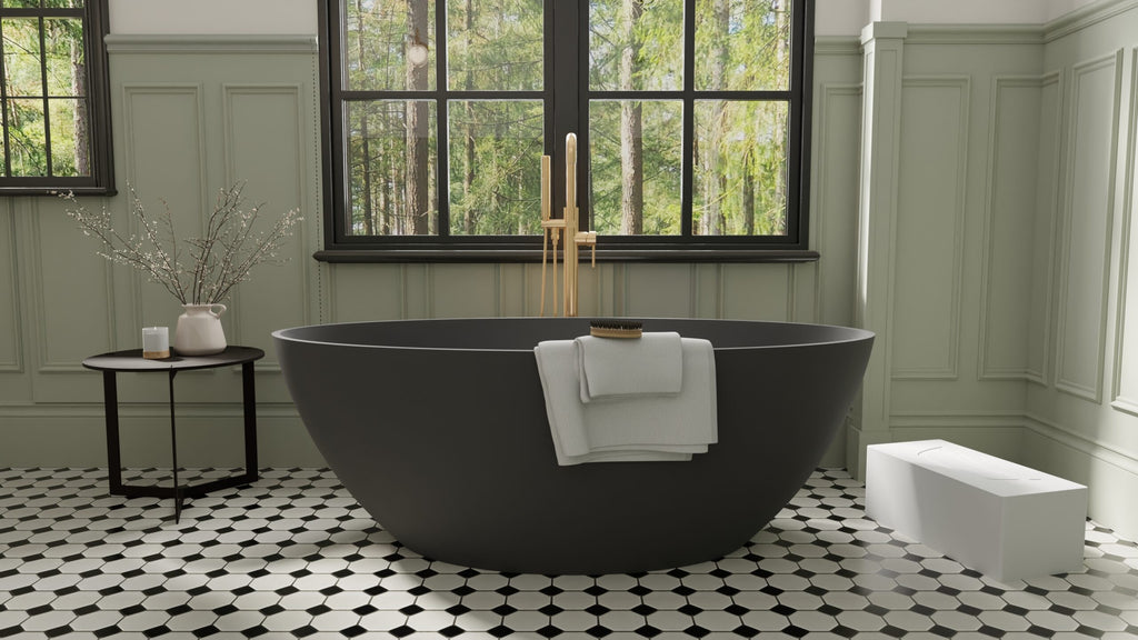 Badeloft BW-05-L-BLK matte black freestanding bathtub, lifestyle view 7