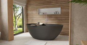 Badeloft BW-05-L-BLK matte black freestanding bathtub, lifestyle view 2