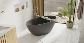 Badeloft BW-05-L-BLK matte black freestanding bathtub, lifestyle view 6