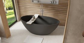 Badeloft BW-05-L-BLK matte black freestanding bathtub, lifestyle view 3