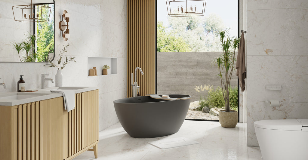 Badeloft BW-05-L-BLK matte black freestanding bathtub, lifestyle view 4