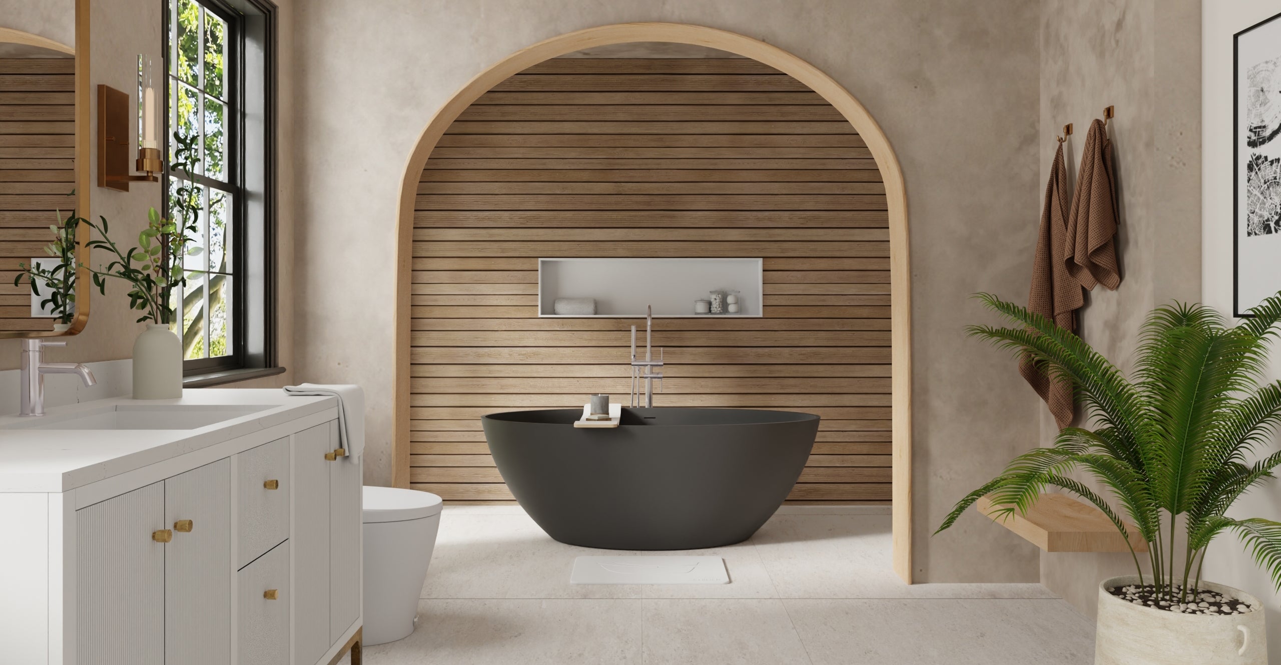 Badeloft BW-05-L-BLK matte black freestanding bathtub, lifestyle view