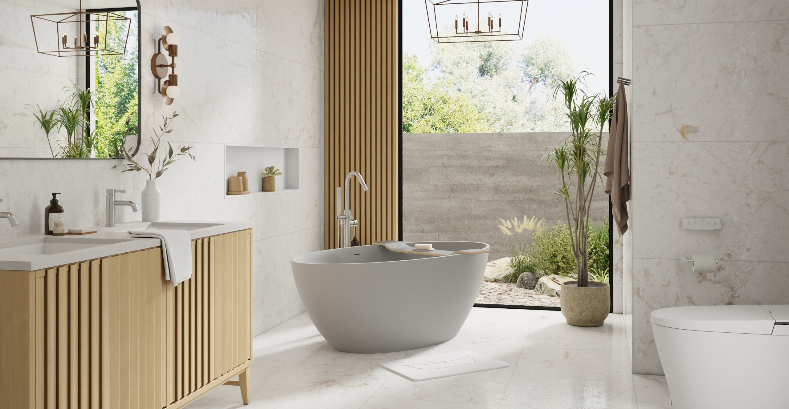 Badeloft BW-05-L-GRY matte grey freestanding bathtub, lifestyle view 4