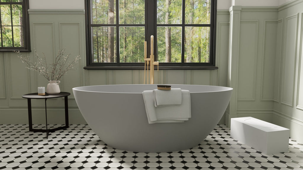 Badeloft BW-05-L-GRY matte grey freestanding bathtub, lifestyle view 7