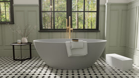 Badeloft BW-05-L-GRY matte grey freestanding bathtub, lifestyle view 7