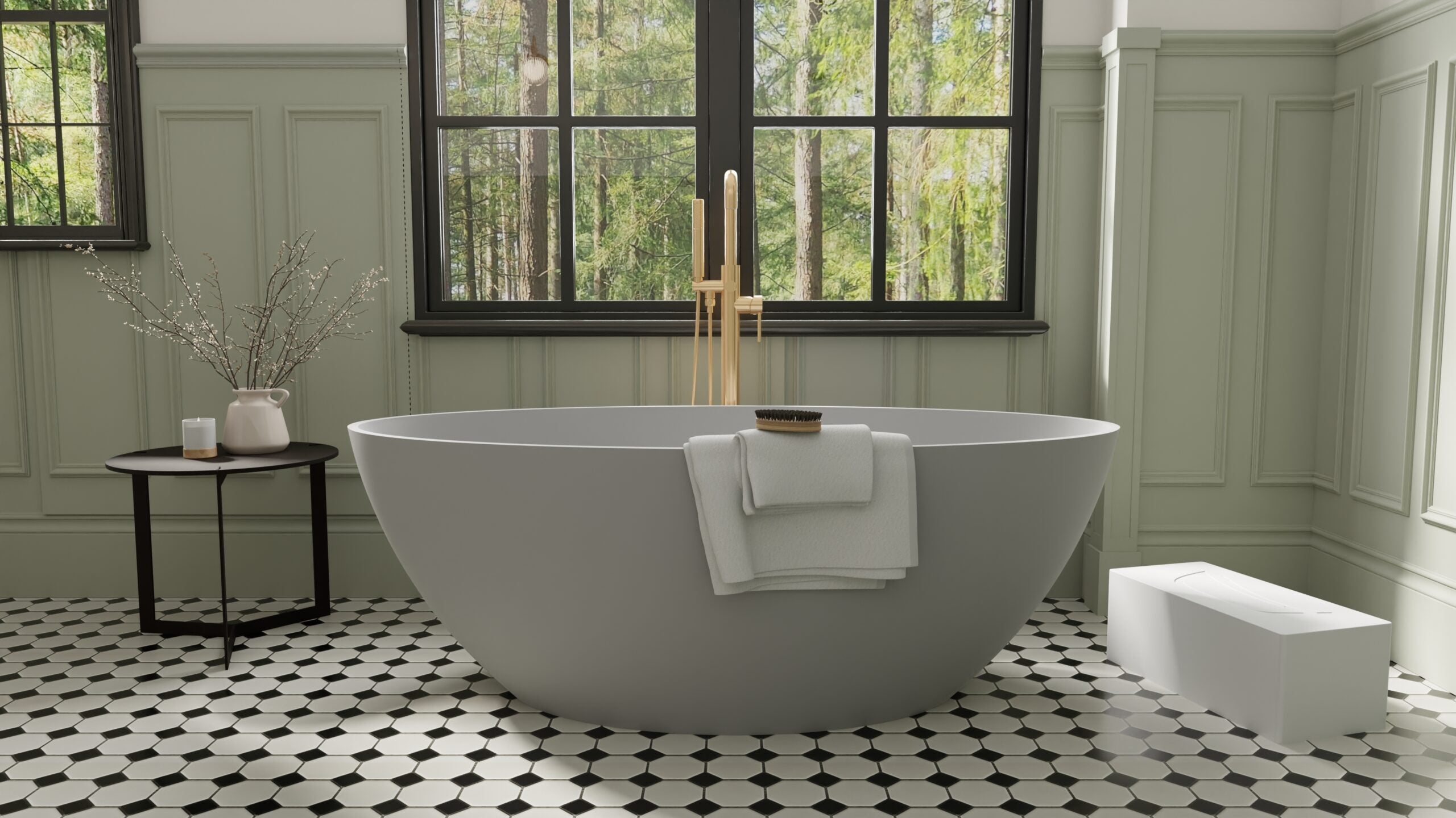 Badeloft BW-05-L-GRY matte grey freestanding bathtub, lifestyle view 7