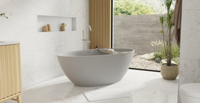 Badeloft BW-05-L-GRY matte grey freestanding bathtub, lifestyle view 5