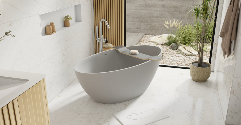 Badeloft BW-05-L-GRY matte grey freestanding bathtub, lifestyle view 6